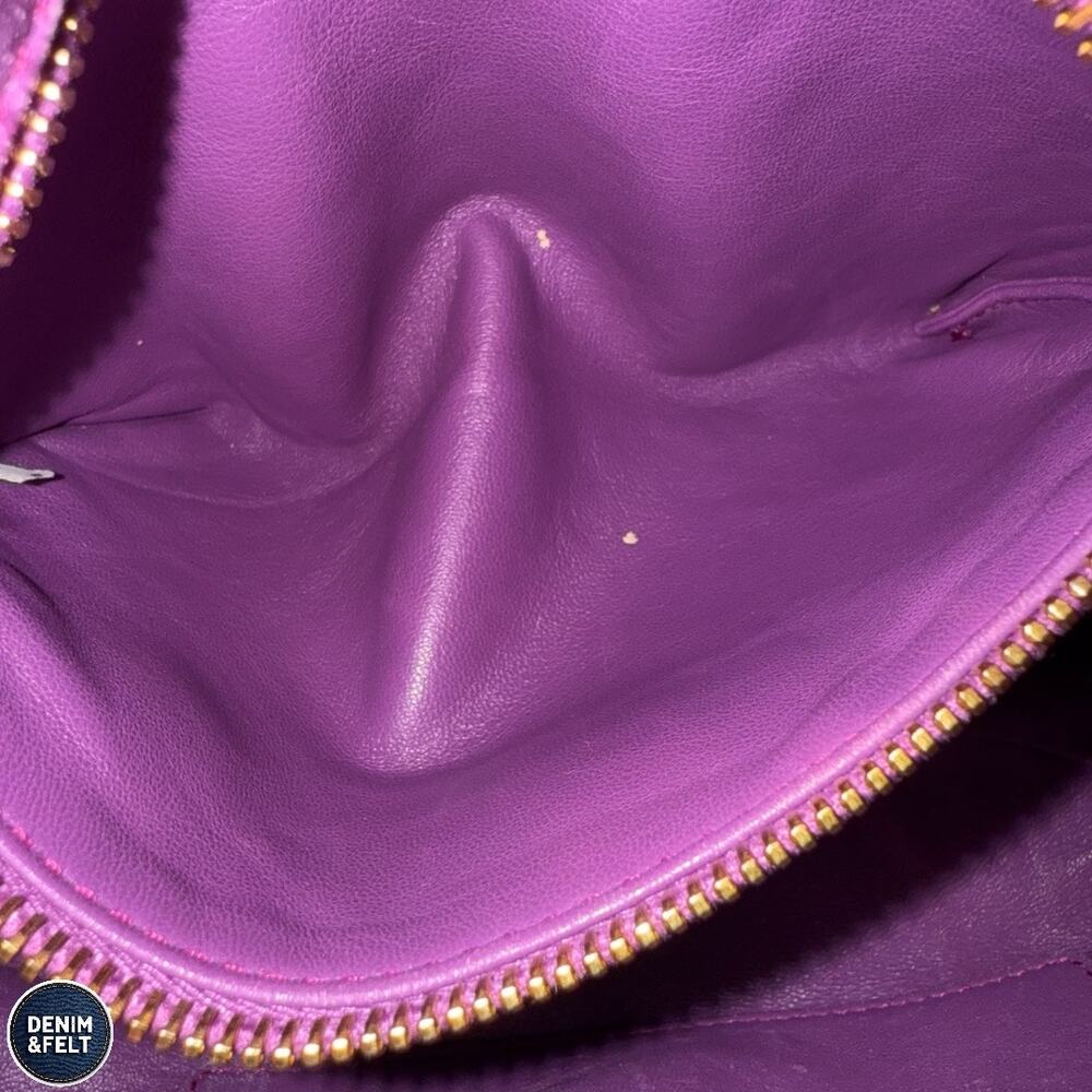 Prada‎ Purple Leather Pleated Shoulder Bag Gold Hardware Slouchy Hobo Purse Luxe - Picture 11 of 16